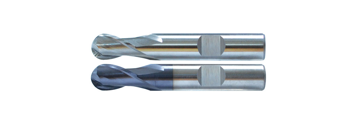 337 - 2 Flute Ball Nose End Mills - Regular Length - Flatted Shank - HSS-Co8 - Uncoated and TiAIN Coated