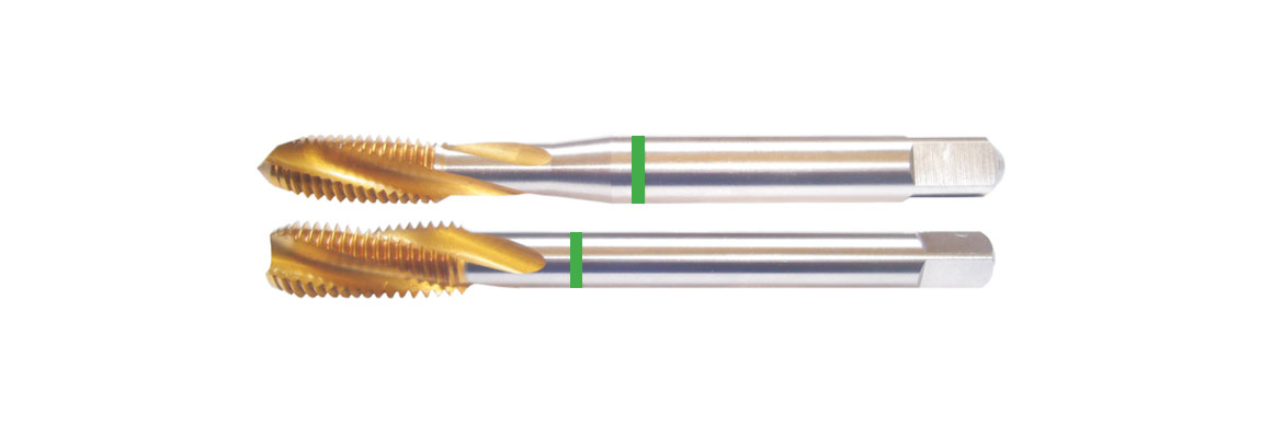 Machos de roscado de 15° de ranura helicoidal de banda verde – Métricas de paso grueso – HSSE-V3 – Revestimiento de TiN